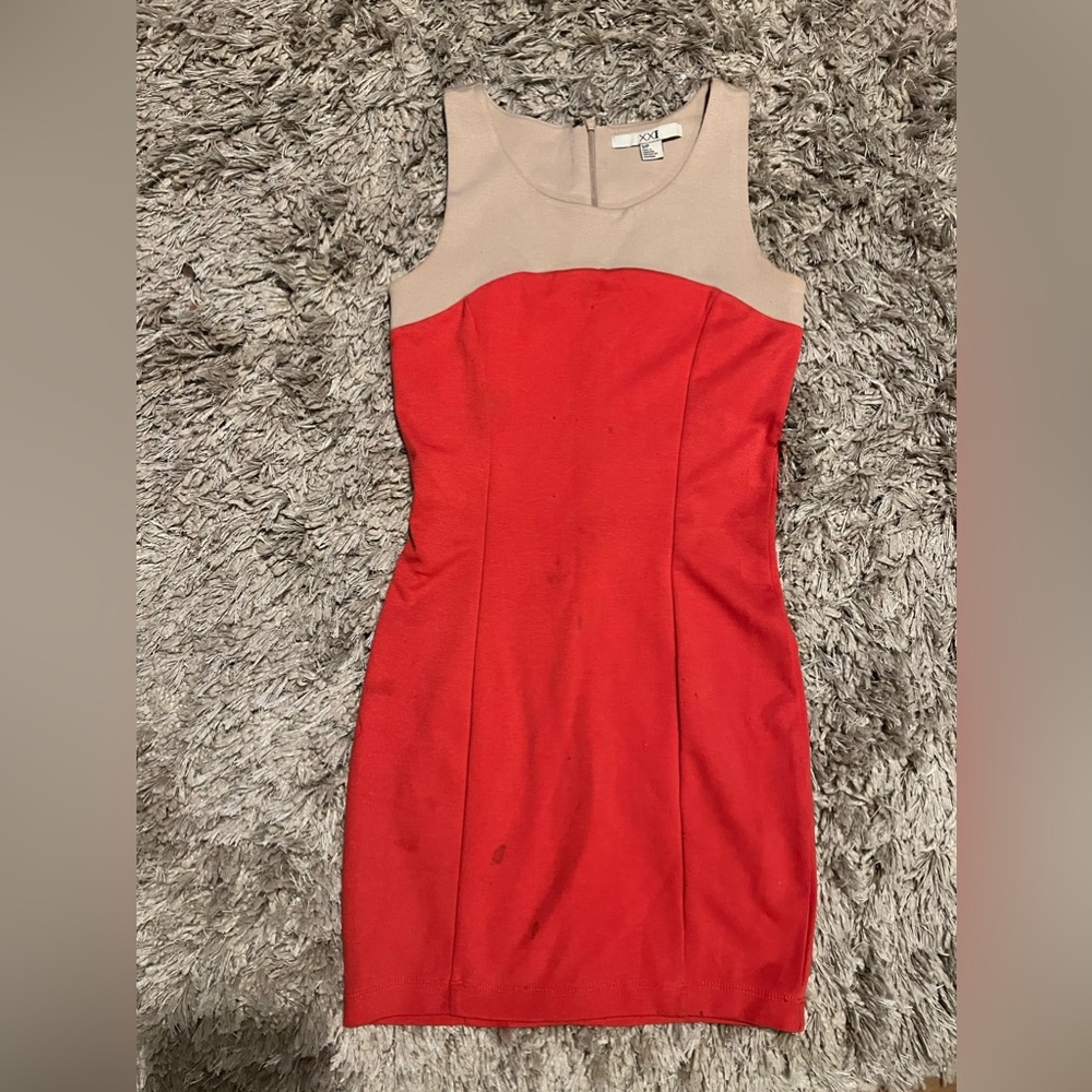 Orange-Red and Nude Mini dress